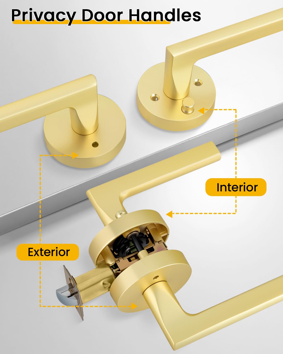Brushed Gold Door Handles Interior Privacy Door Handle 8 Pack