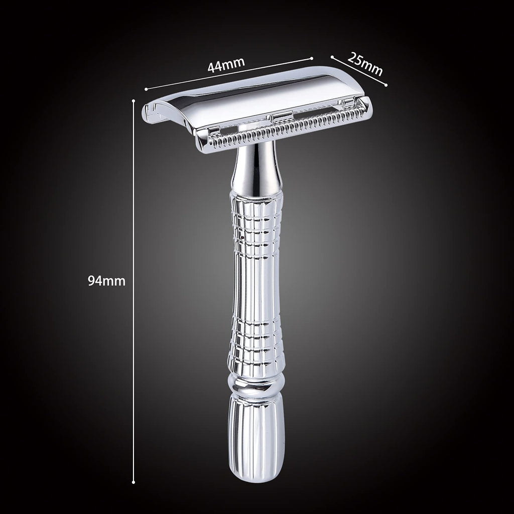 Classic 3-Piece Double Edge Safety Razor Wet Shaving for Men Women with Platinum Blade and Mirrored Travel Case BD176