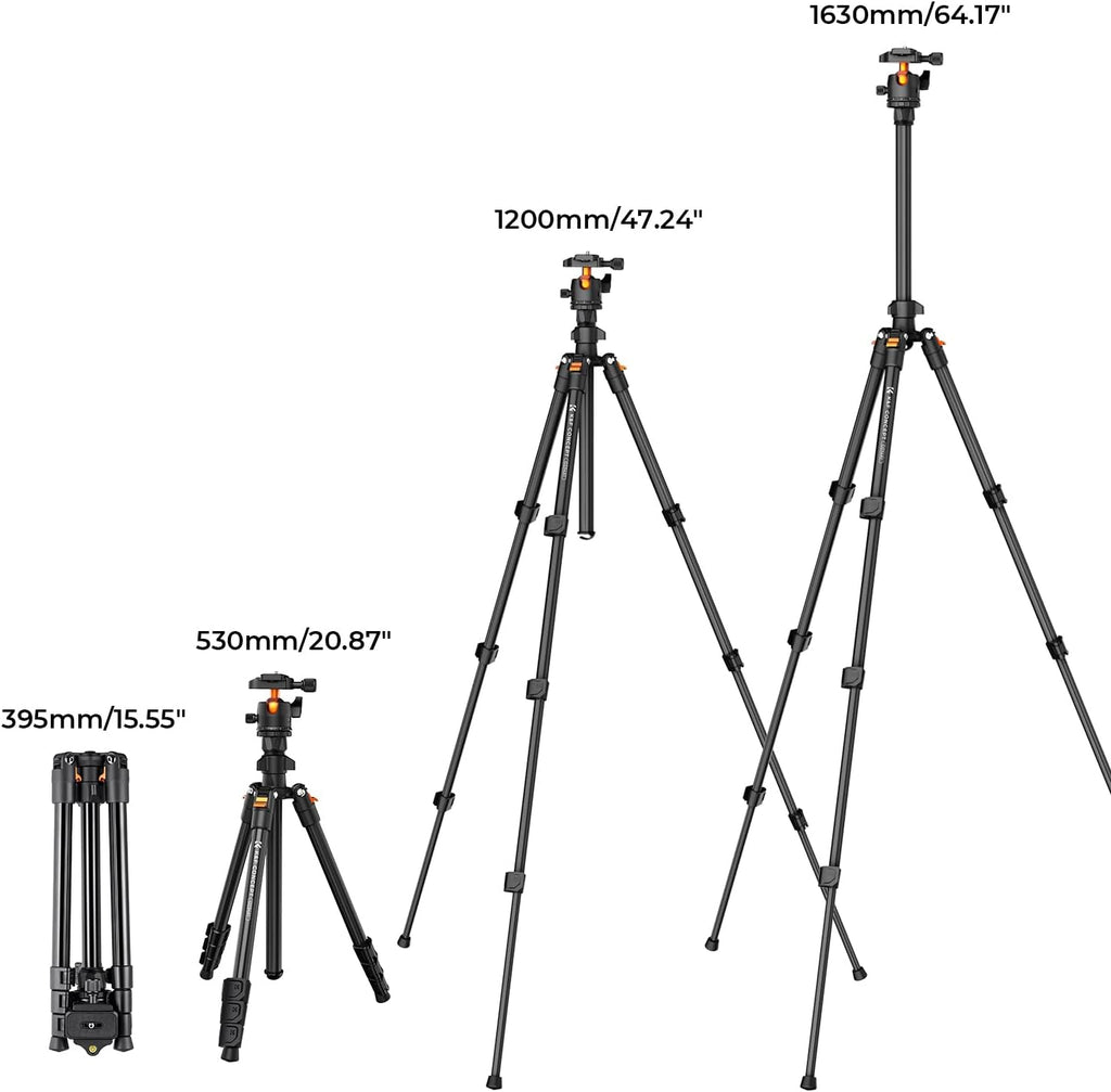 64 inch/163cm Lightweight Aluminum Travel Camera Tripod | Compact and Portable, 360° Ball Head, Load Capacity