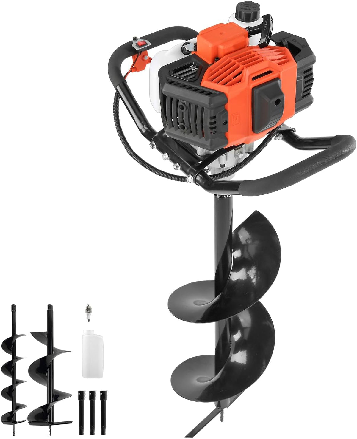 Gas Powered Post Hole Digger, 52cc Post Hole Auger with 6" & 10" Bits, 3 Extension Rods, 1450W Heavy-Duty Earth Auger