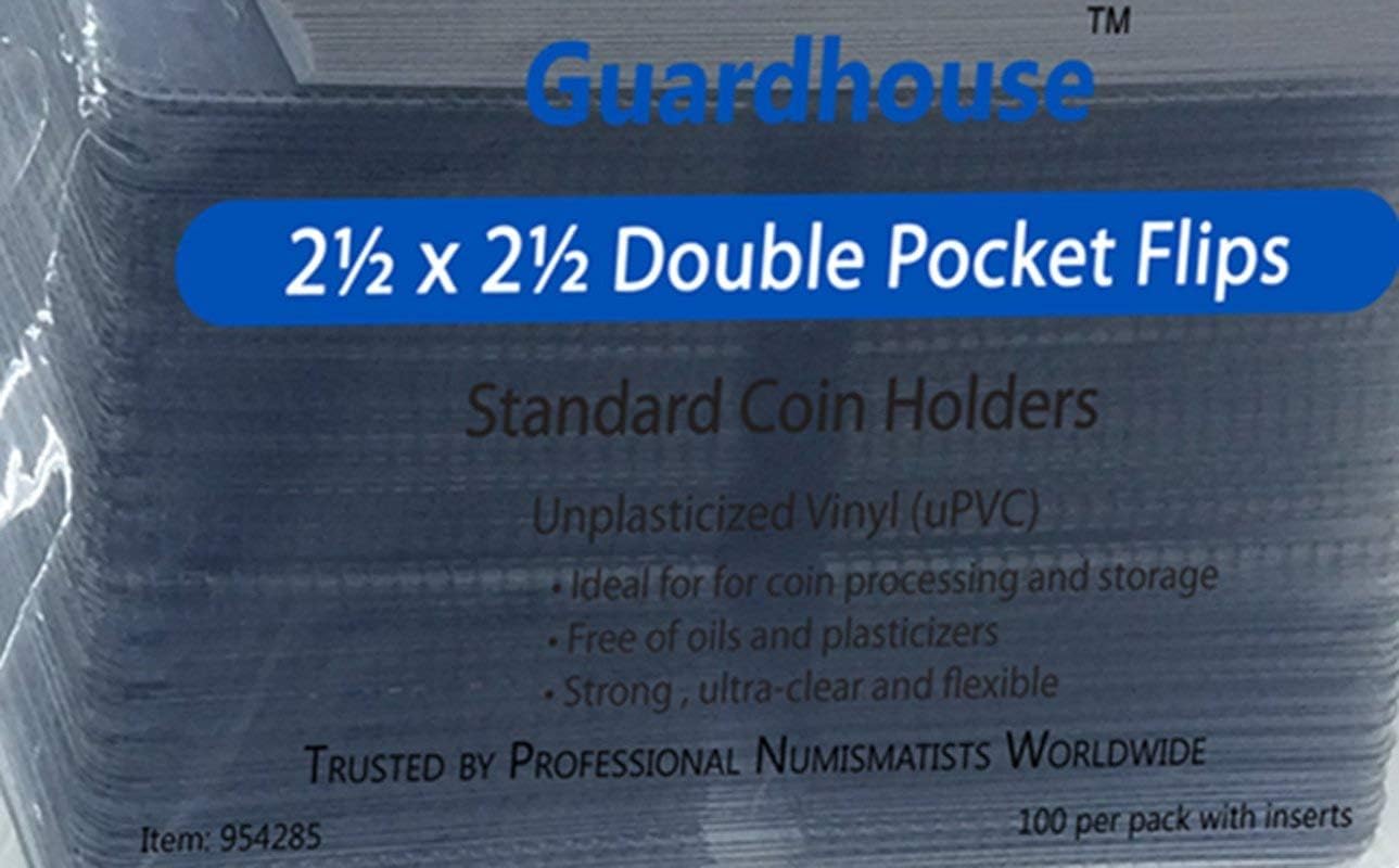 2.5 x 2.5 Double-Pocket Unplasticized Coin Flips Pack of 100 with Inserts
