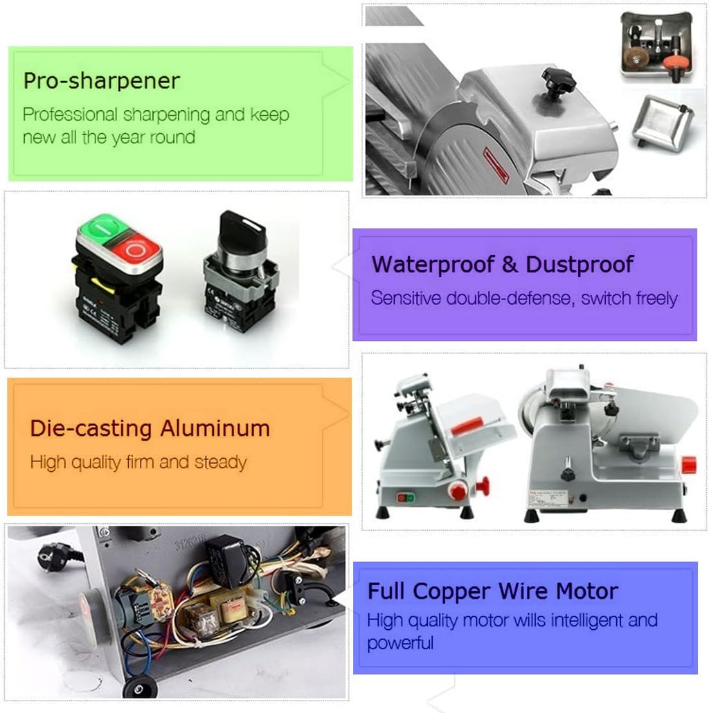 Semi-Automatic Meat Slicer Electric Deli Food Slicer-210W, Premium Carbon, Adjustable Thickness, Non-slip