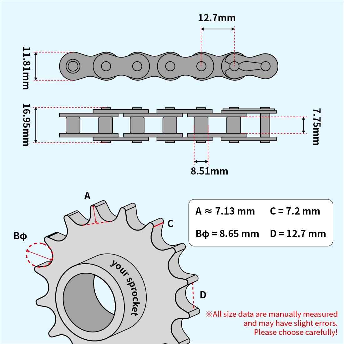 TOPENS LT08B 20 Feet Roller Chain
