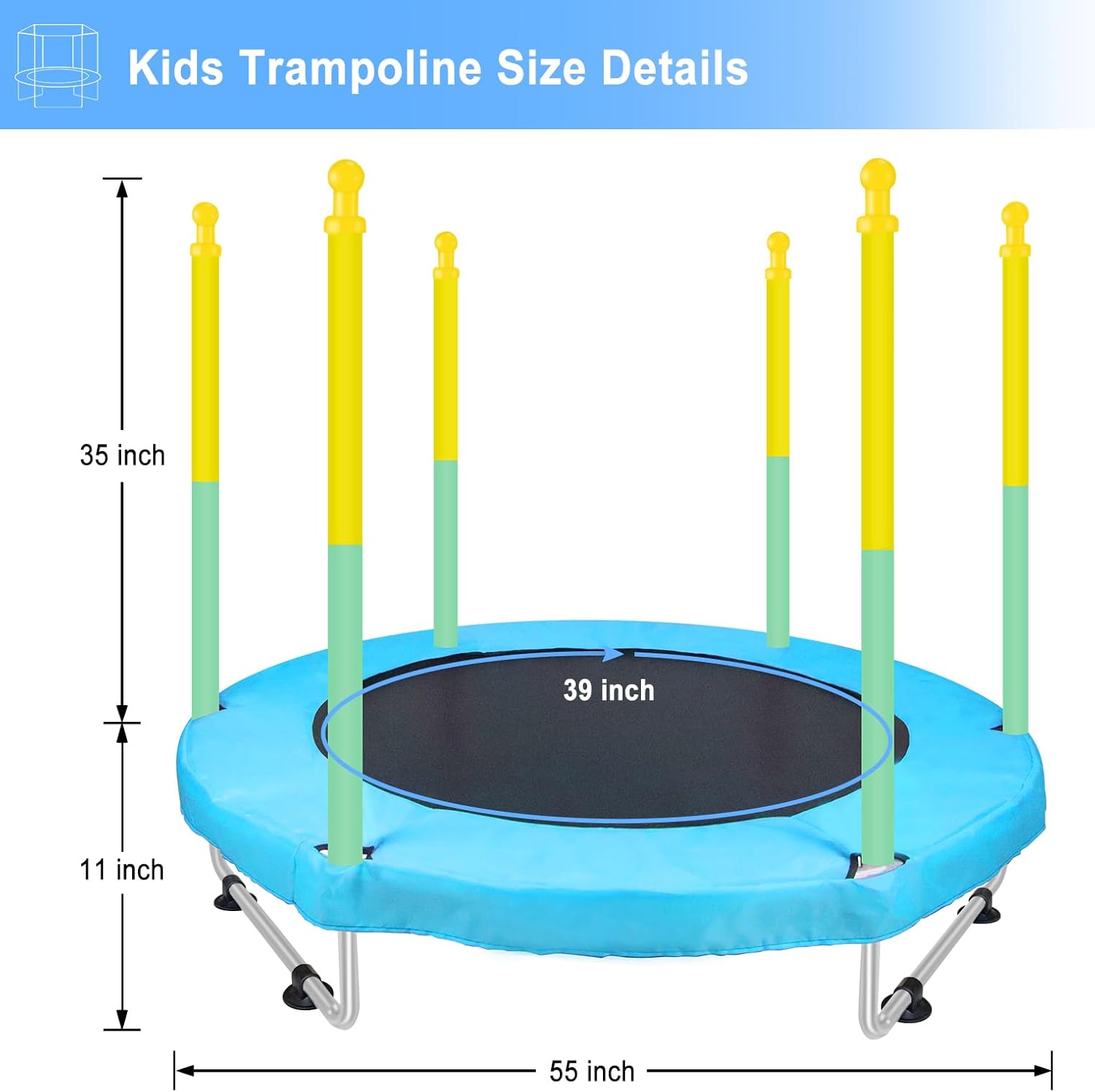 Indoor Trampoline for Kids Ages 1-8, 55" Small Outdoor Toddler Trampoline with Safety Enclosure Net, No-Gap Safe