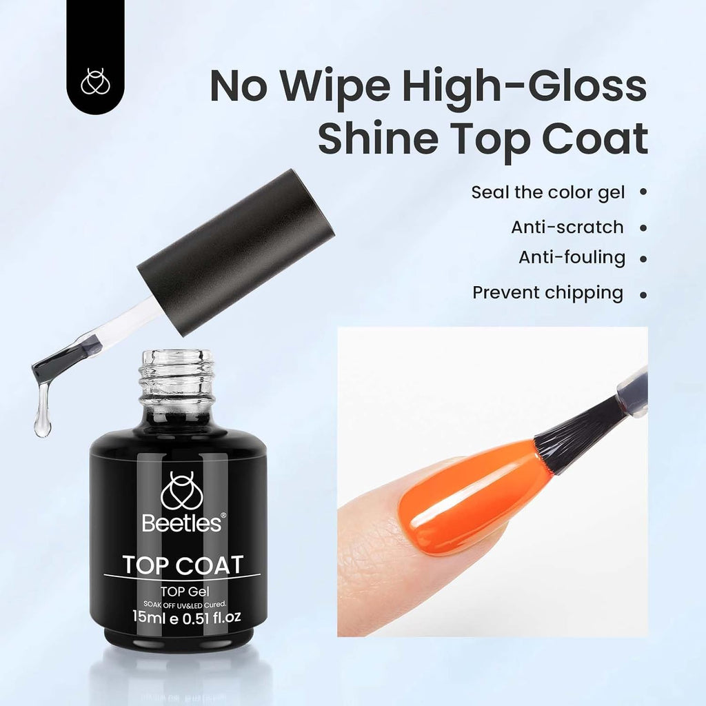 Beetles Gel Top Coat 15ml No Wipe High Gloss for Gel Nail Polish