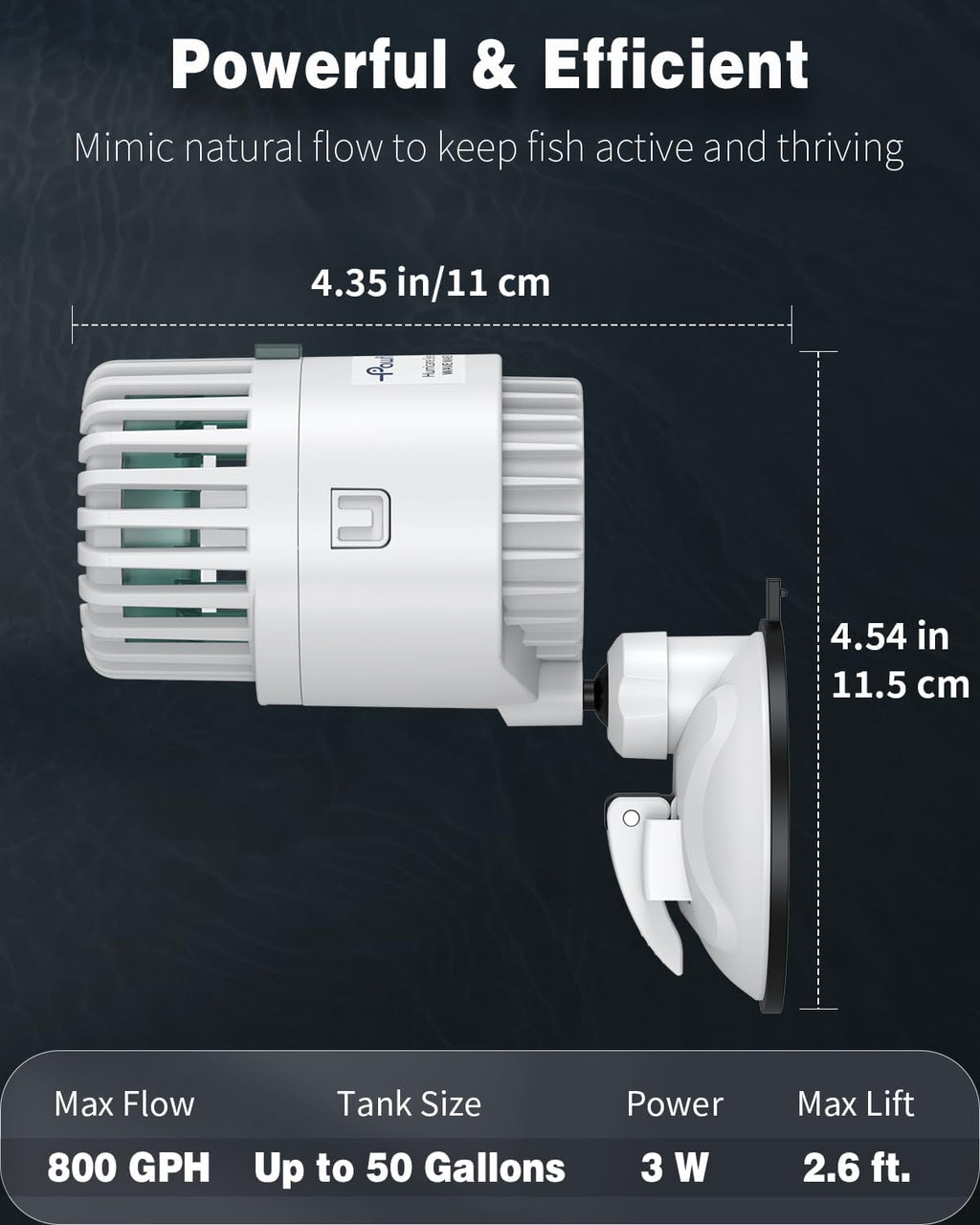Wave Maker for Aquarium, 800 GPH 3W Aquarium Powerhead, Quiet Submersible Wavemaker for Fish Tanks up to 50 Gallons