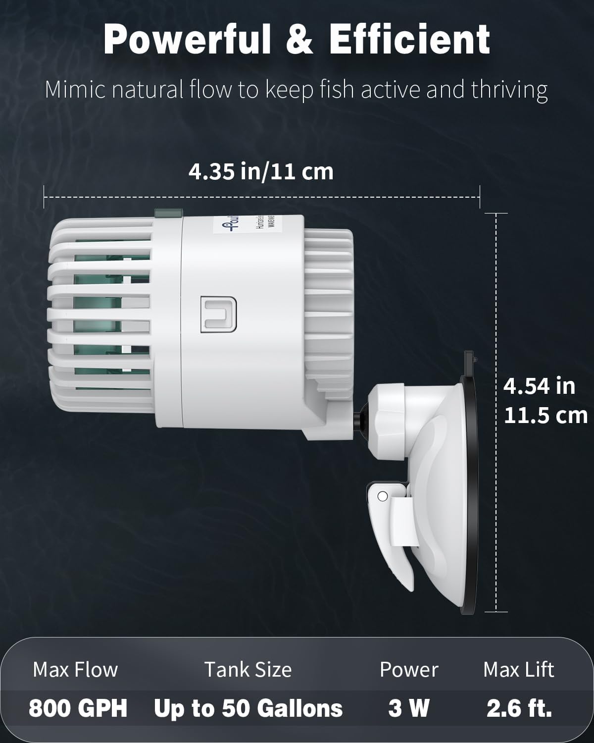 Wave Maker for Aquarium, 800 GPH 3W Aquarium Powerhead, Quiet Submersible Wavemaker for Fish Tanks up to 50 Gallons