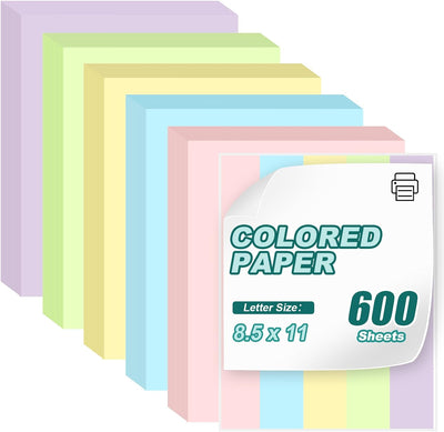 600 Sheets Colored Copy Paper 8.5" x 11", 5 Assorted Colored Printer Paper