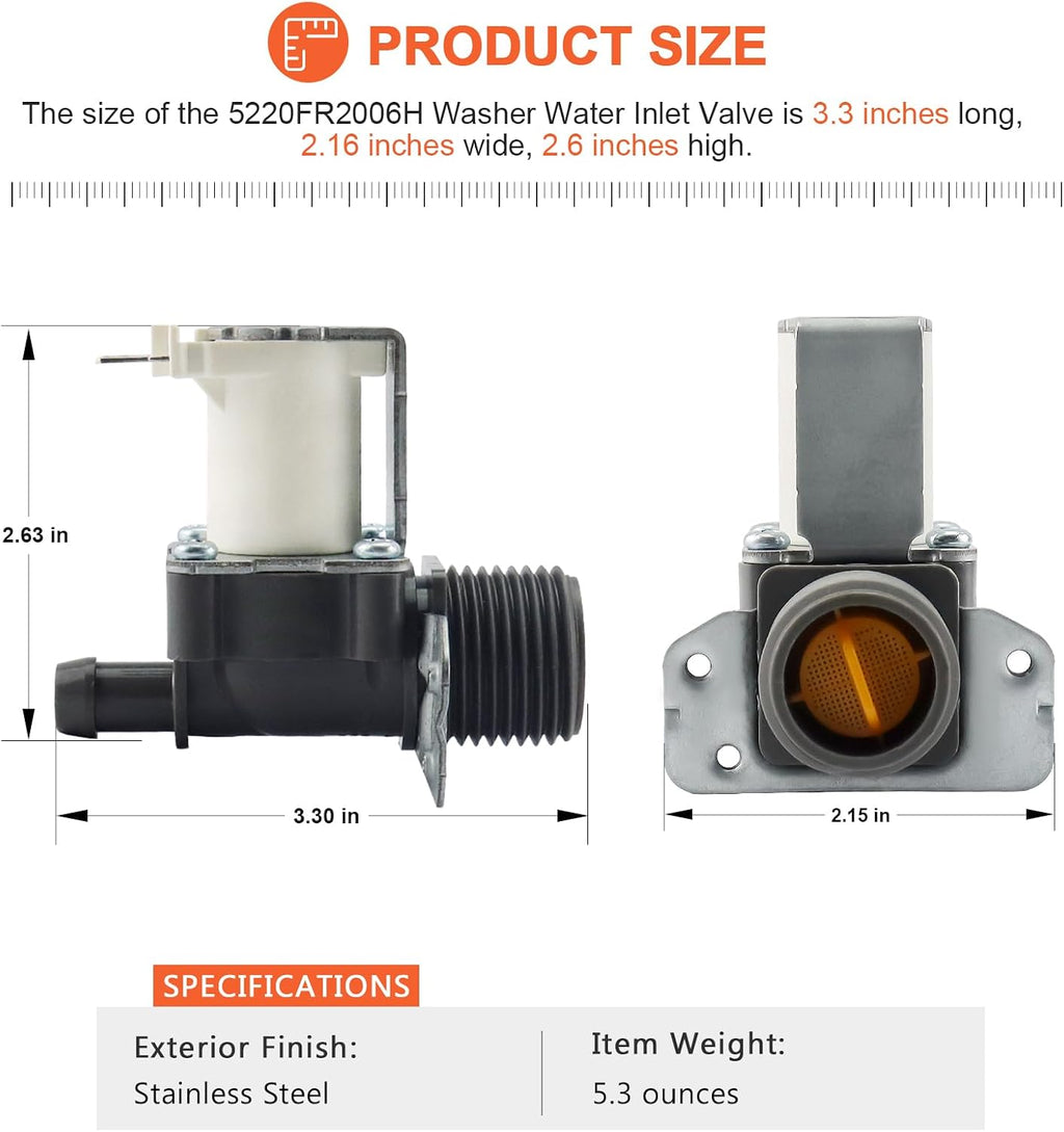 5220FR2006H Washer Water Inlet Valve GENUINE (OEM PART) for Hot Water by Beaquicy - Replacement for L-G Ken-more Washing Machine - Replaces AP4441935, PS3527427, EAP3527427
