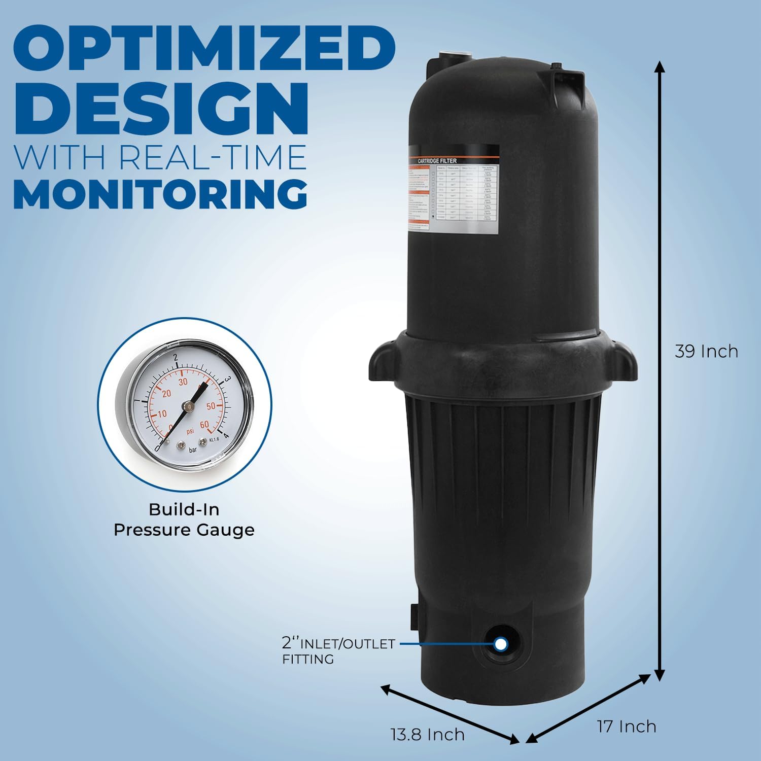 200 sq/ft Pool Cartridge Filter for In-Ground Swimming Pool and Spa Pool Filter System for Pools Up to 72,000