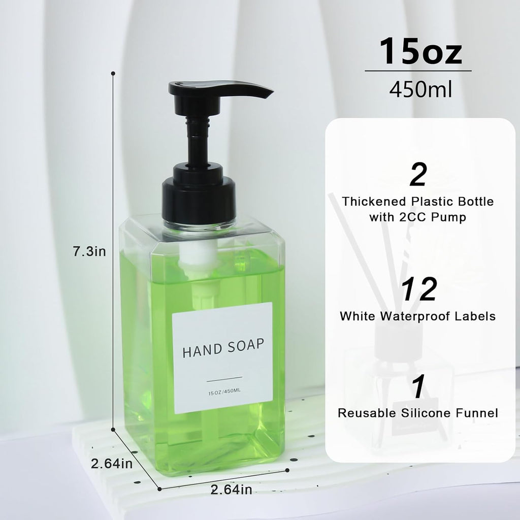Clear Soap Dispenser with Waterproof Labels, Thickened Plastic Hand Soap Dispenser for Bathroom, Kitchen Dish Washing