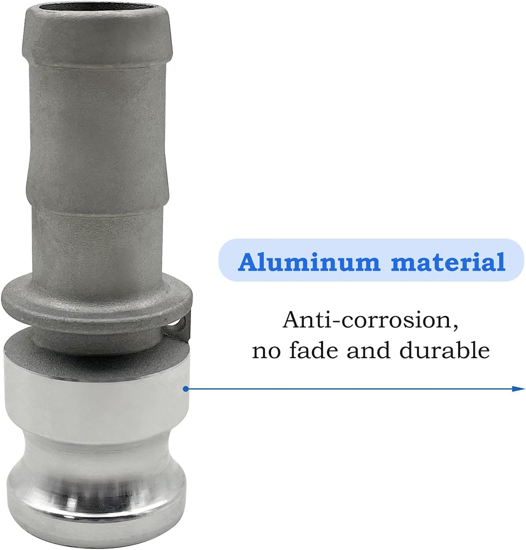 2PCS Aluminum Global Cam and Groove Hose Fitting with E-150 1-1/2" Type E 2 PCS Camlock Gasket Male Camlock with a Hose Shank (1.5 inch, Type E)