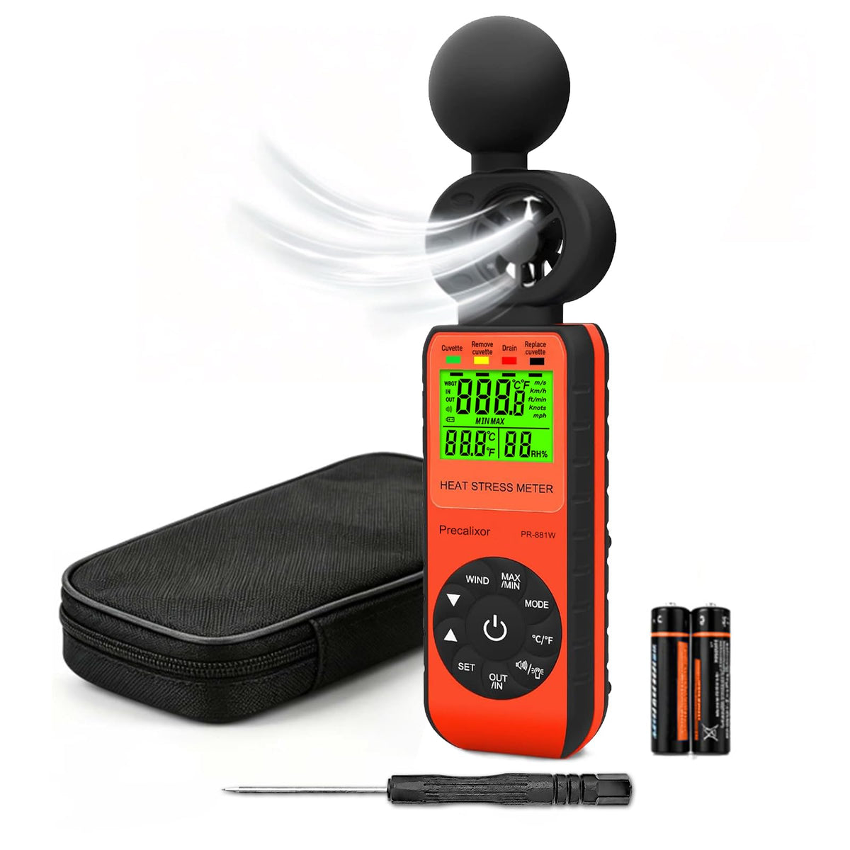 Heat Stress Meter Anemometer, Wet Bulb Globe Thermometer Wind Speed Meter