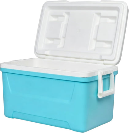 48 Quart Hard-Sided Ice Chest Cooler, Capacity Heavy Duty Ice Chest, Swing-Up Handles, Stain & Odor Resistant, Easy