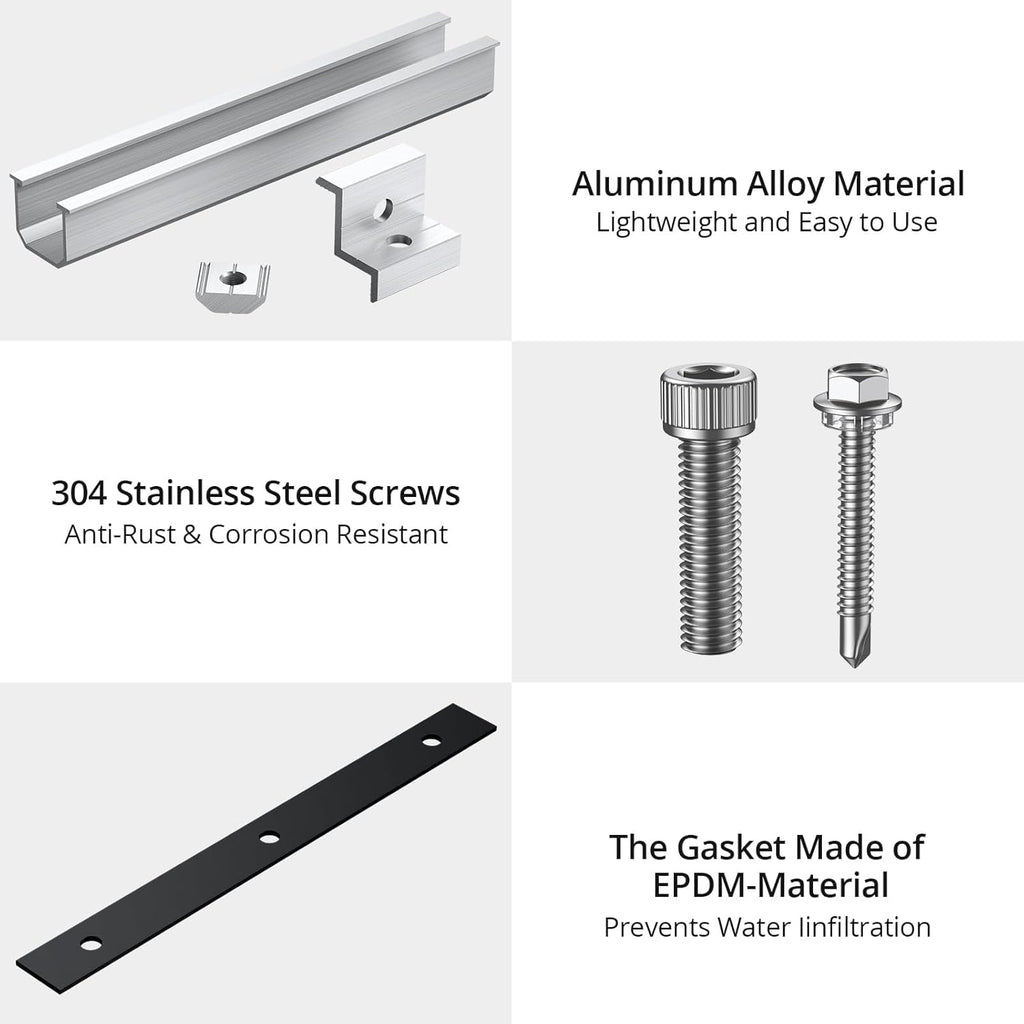 Solar Panel Roof Mounting Kit, 7.87" Aluminium Solar Rail & Clamps | Solar Panel Bracket For Thickness 30/35 mm