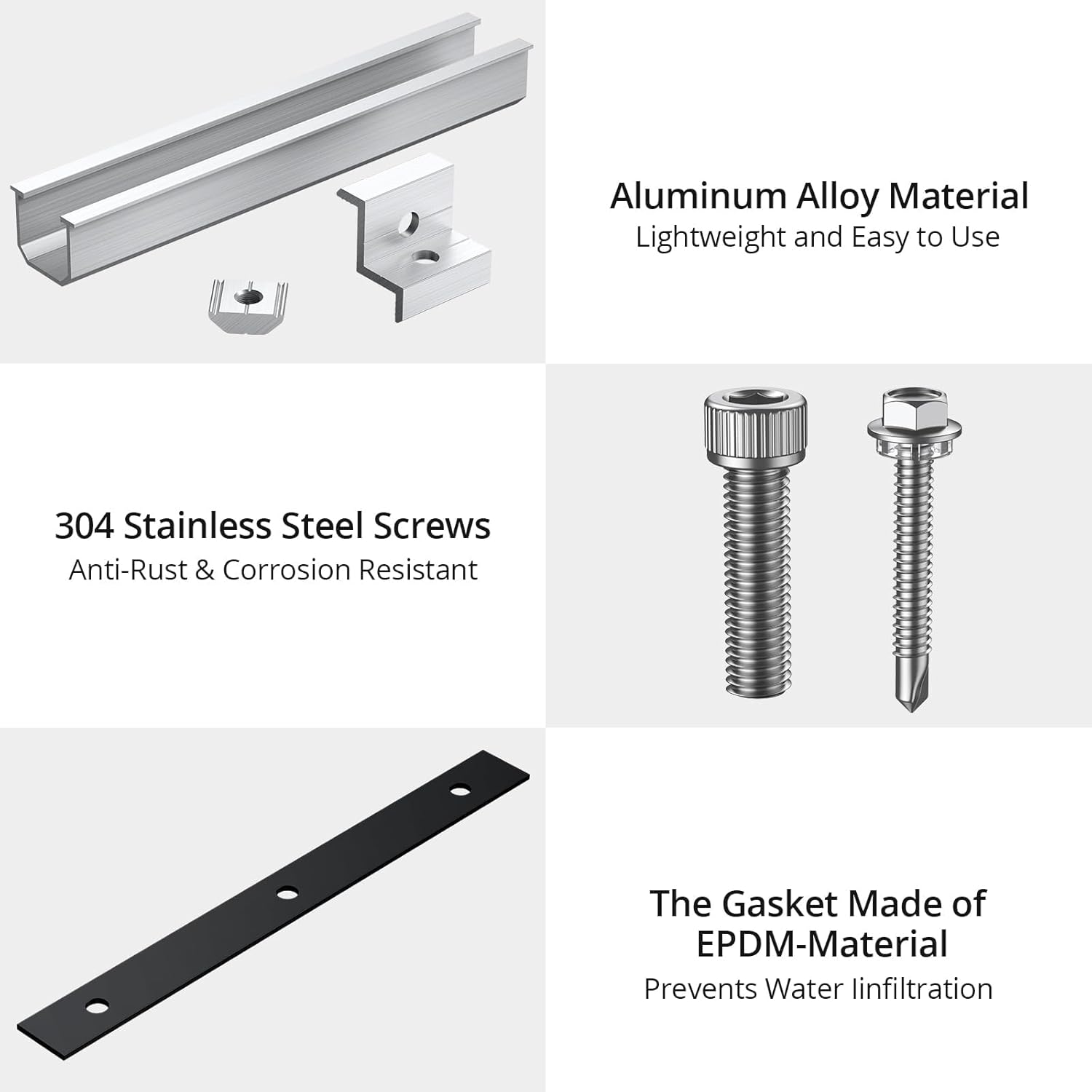 Solar Panel Roof Mounting Kit, 7.87" Aluminium Solar Rail & Clamps | Solar Panel Bracket For Thickness 30/35 mm
