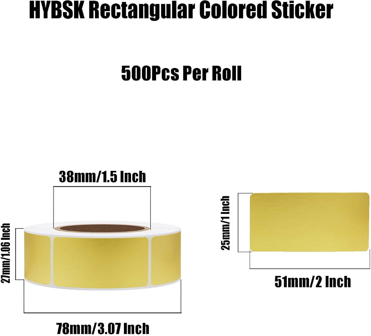 1x2 Inch Gold Color-Coding Labels Rectangle Inventory Organizer Identification Sticker 500 Labels Per Roll (1"x2", Gold)