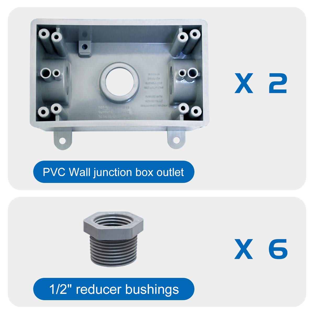 Electrical Box, Weatherproof PVC Outlet Box, 1/2" & 3/4" Threaded,2Packs
