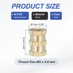 PATIKIL 40 Pcs Threaded Inserts Heat Set, M5x10x7mm Female Brass Metric Knurled Insert Set Embedment Nut for Plastic 3D Printing Components