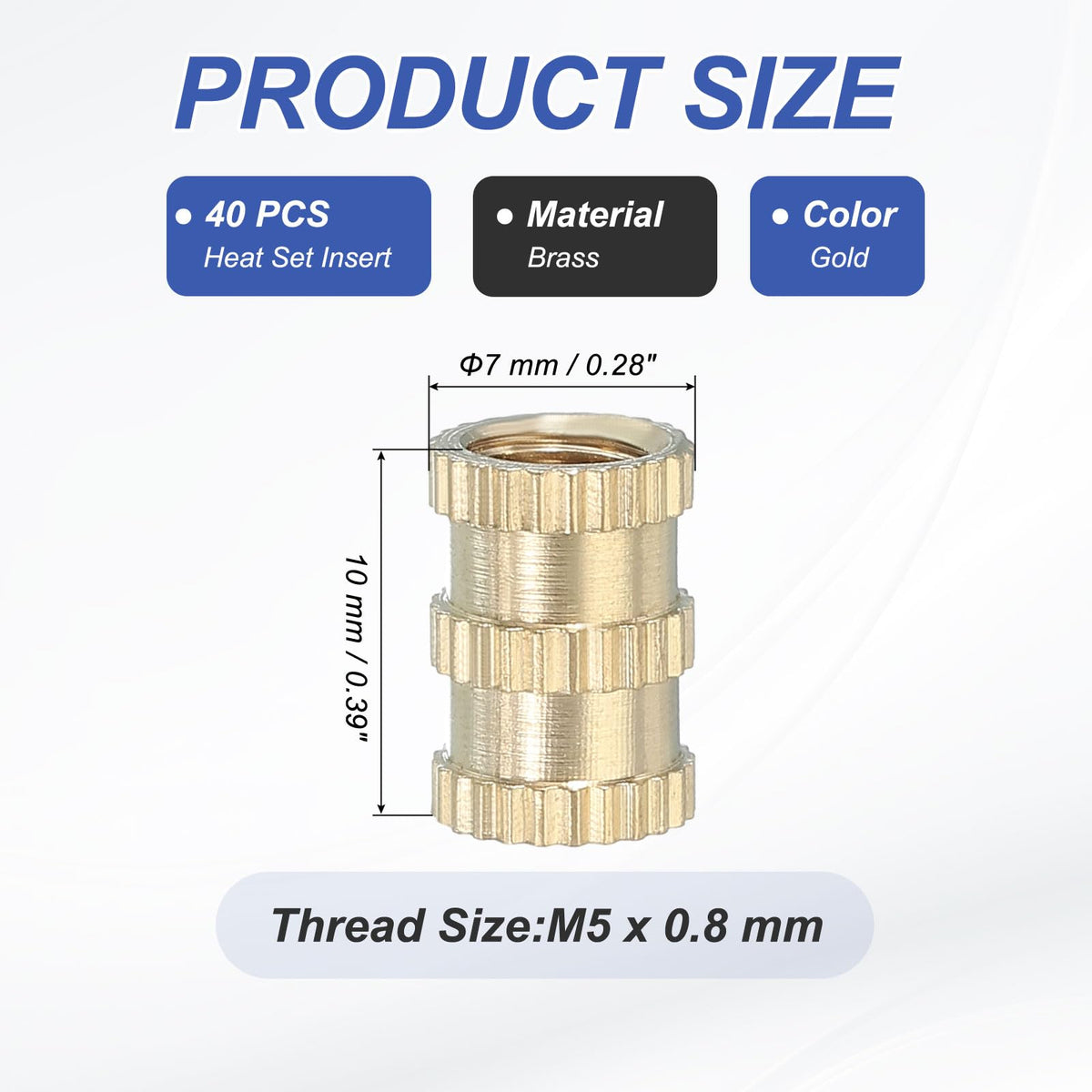 PATIKIL 40 Pcs Threaded Inserts Heat Set, M5x10x7mm Female Brass Metric Knurled Insert Set Embedment Nut for Plastic 3D Printing Components