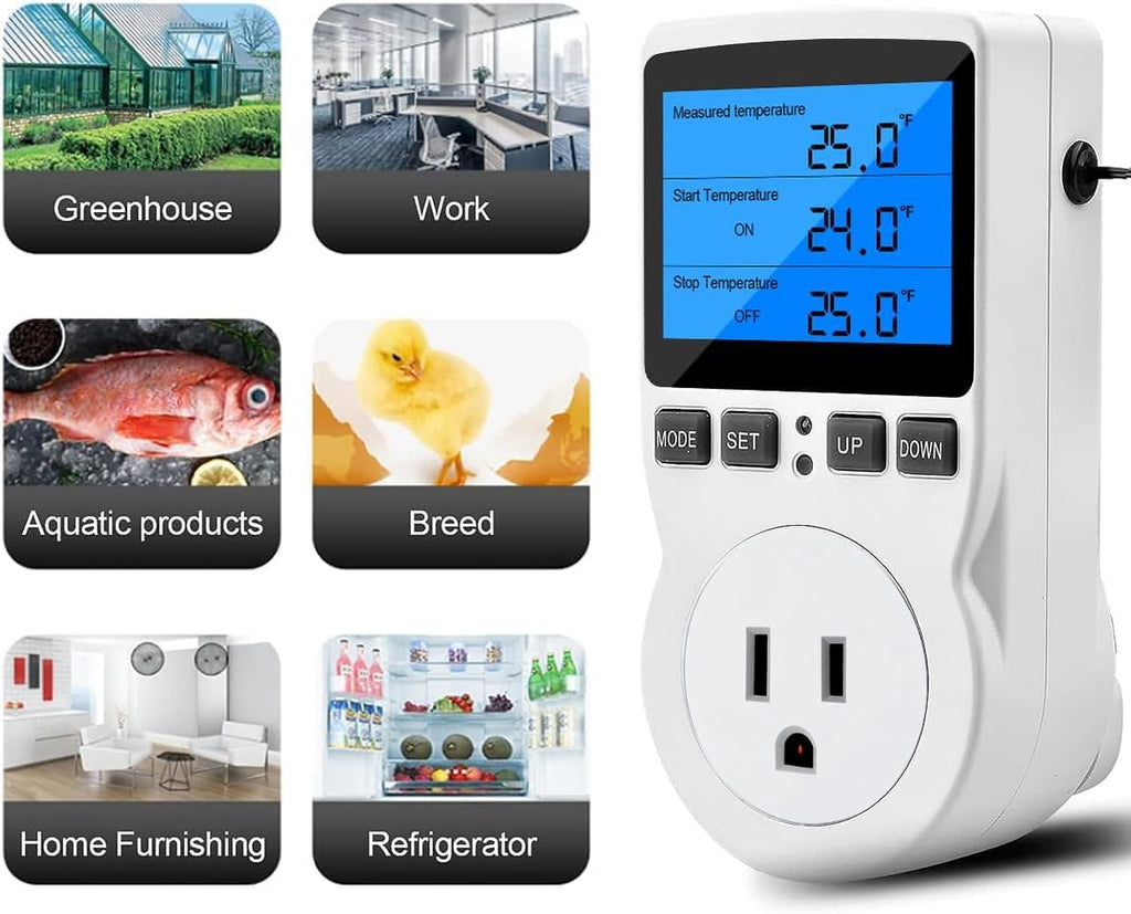 Digital Thermostat Controller - Plug-in Temperature Controller for RVs, Reptile Terrariums, and Greenhouses (1800W