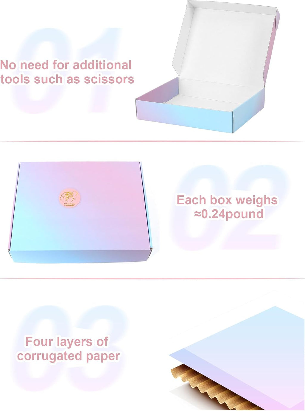 10x8x2 Shipping Boxes 40 Pack, Purple Gradient Mailer Packaging Box, Corrugated Cardboard Boxes for Gift Small