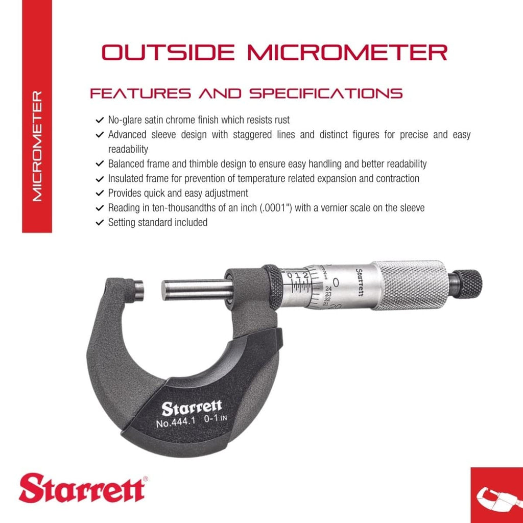 Starrett Outside Digital Micrometer, 0-1" Range, .0001" Graduation