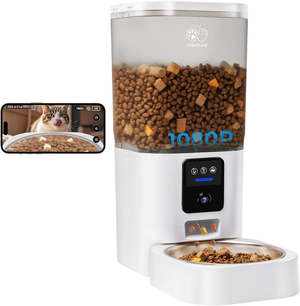 Automatic Cat Feeder with Camera: 5G WiFi Automatic Dog Feeder with Night Vision, 7L Auto Cat Food Dispenser with