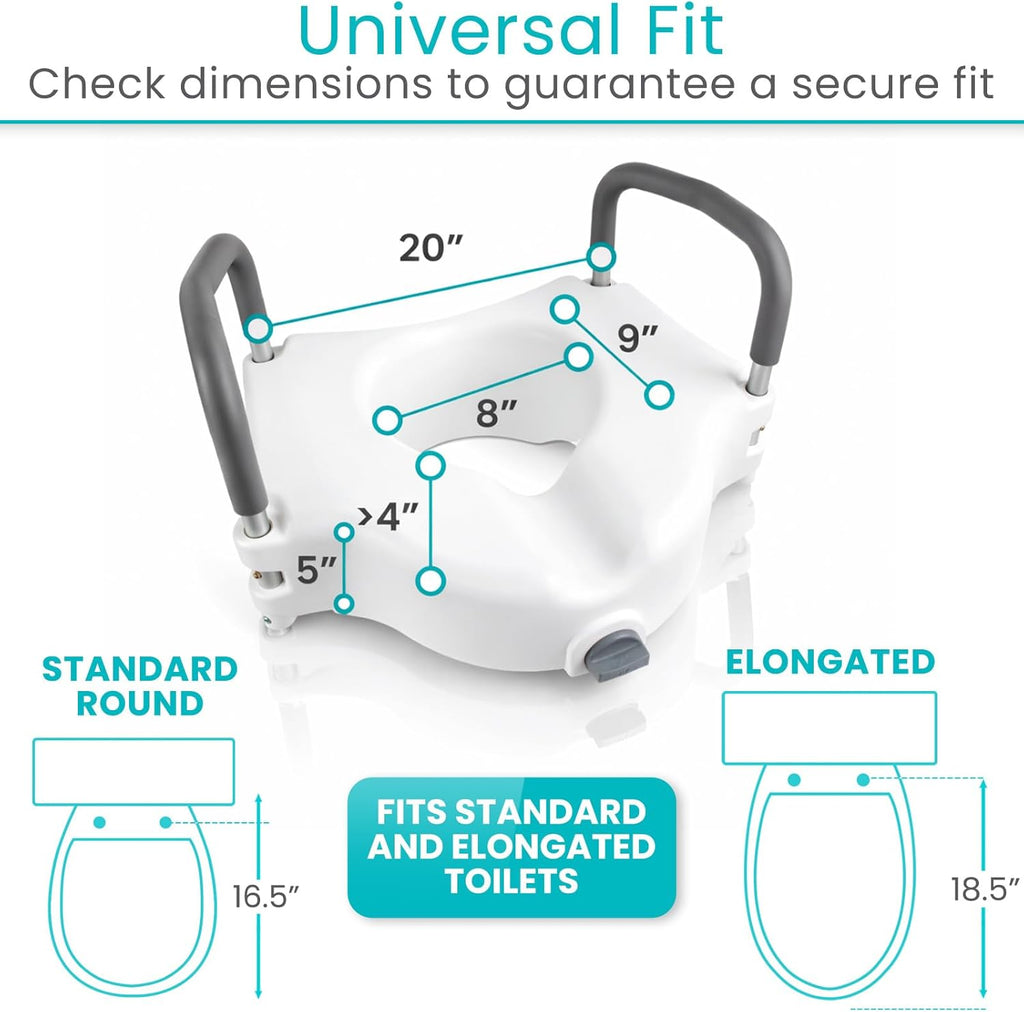 Raised Toilet Seat - 5" Portable, Elevated Toilet Seat Riser & Extender - Elongated and Standard Fit Commode Lifter