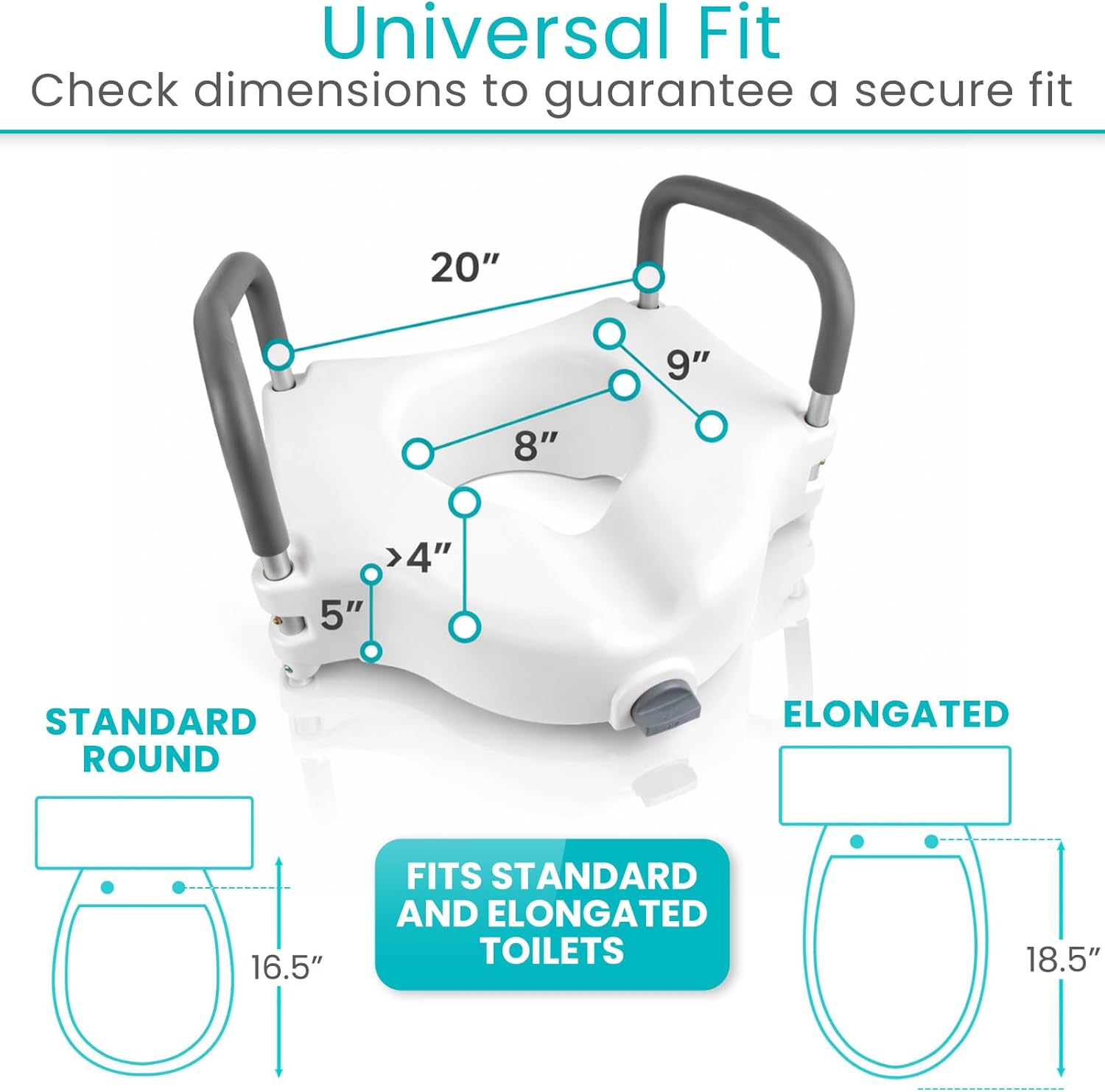 Raised Toilet Seat - 5" Portable, Elevated Toilet Seat Riser & Extender - Elongated and Standard Fit Commode Lifter