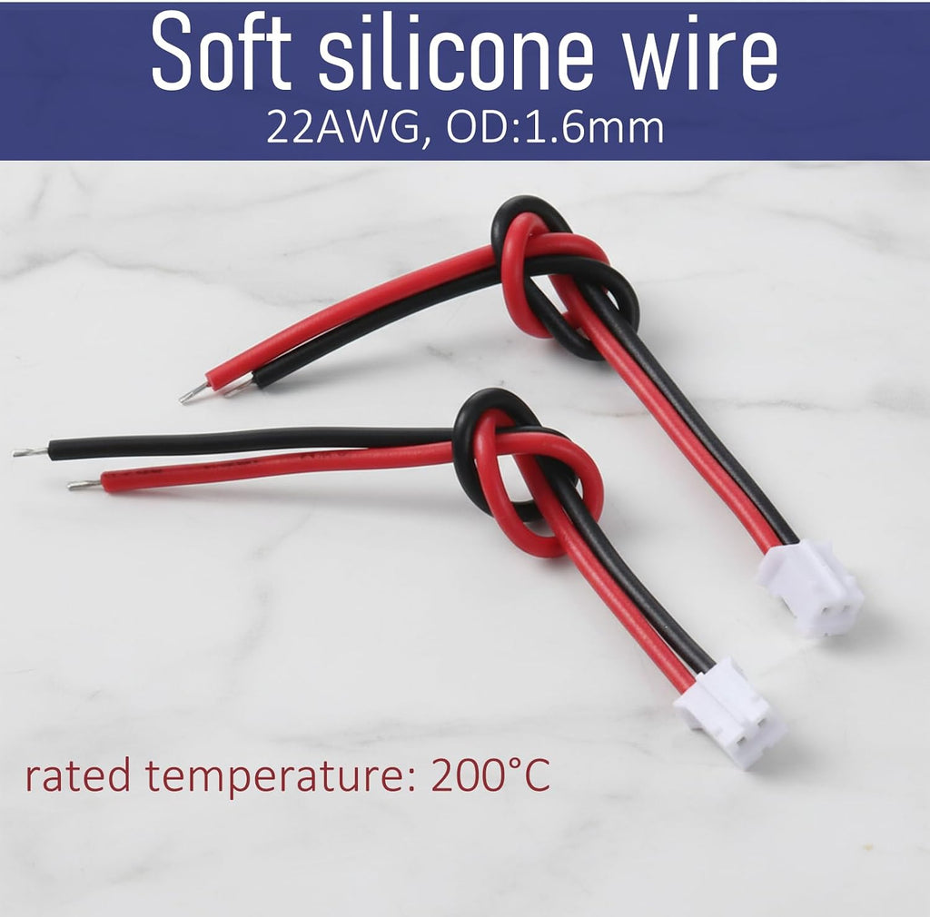 20 Sets JST PH 2.0 Connector 2 Pin Male & Female Plug Kit with 10cm 22AWG Silicone Wire Cable, 2.0mm Pitch Micro Connectors Wire Socket for RC Battery, PCB, LED Light Strips, 3D Printer