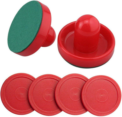 Mini Air Hockey Pucks and Paddles - Replacement Set Value Pack - Set of Two Red Air Hockey Pushers and Four 2 Inch
