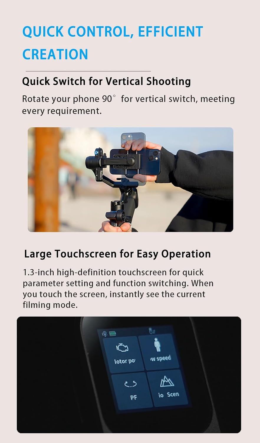 SCORP Mini 3 Gimbal Stabilizer for Smartphone, Built-in AI Tracking Module & Cooling Fan, 2KG Payload 3-Axis Phone