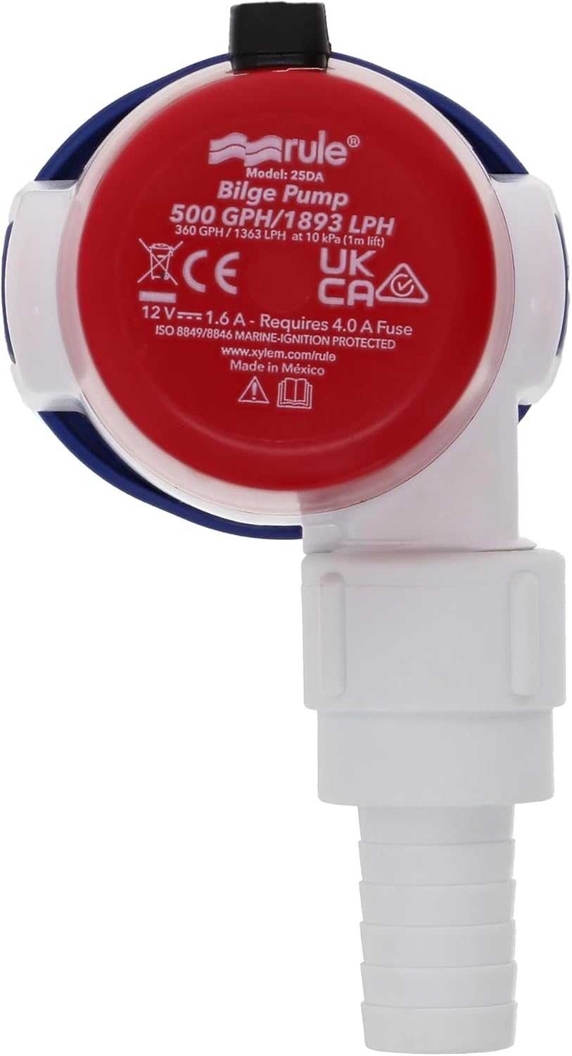 Rule 25DA, Standard Bilge Pump, Non-Auto, Submersible,500 GPH, 12V