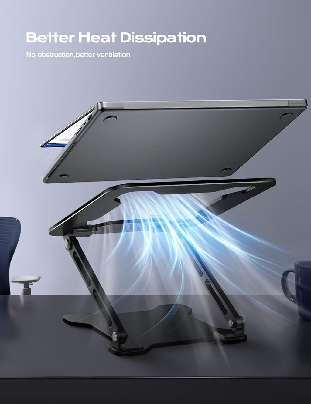 Adjustable Laptop Stand for Desk, Metal Foldable Laptop Riser Holder, Portable Ventilated Cooling Desk Book Shelf