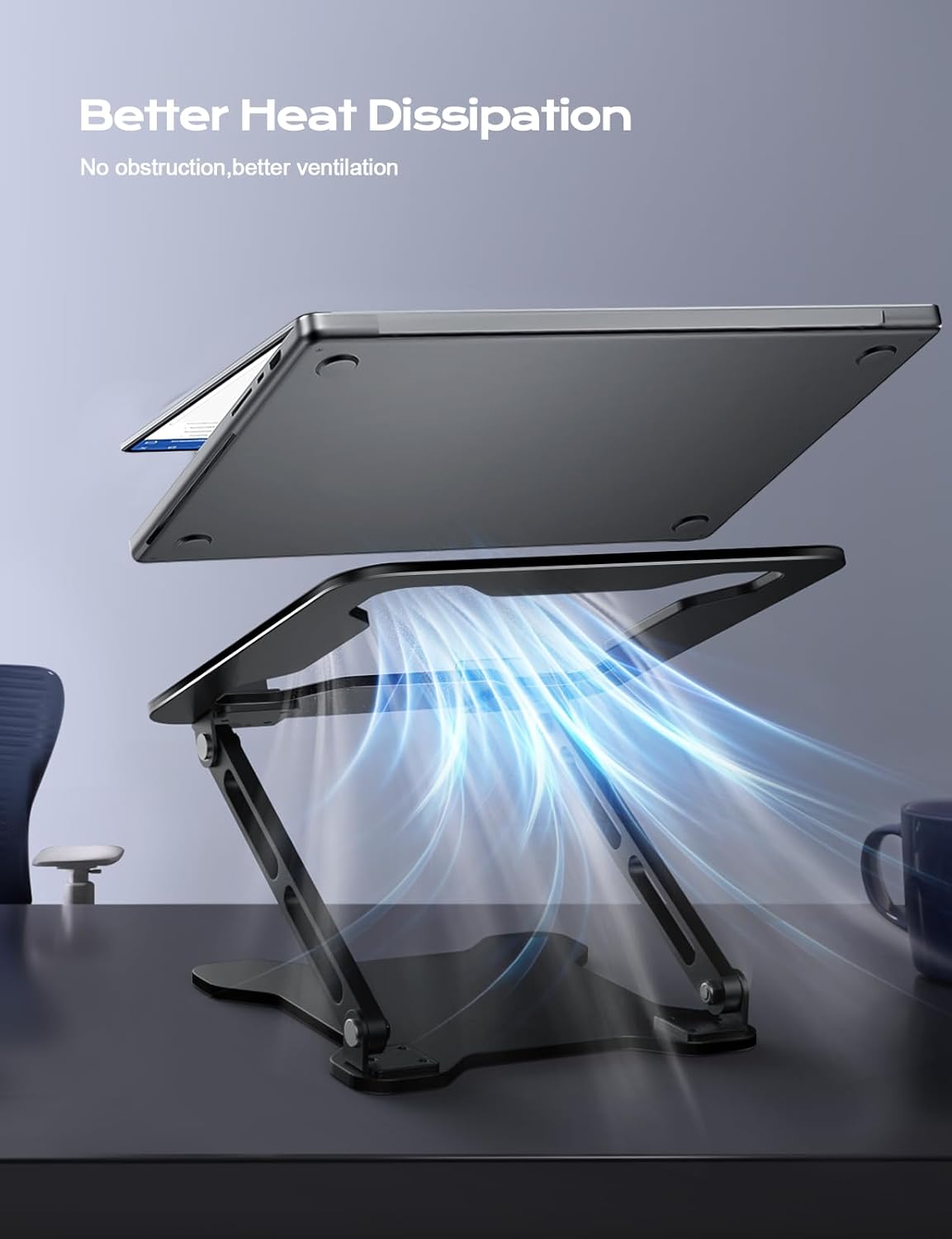 Adjustable Laptop Stand for Desk, Metal Foldable Laptop Riser Holder, Portable Ventilated Cooling Desk Book Shelf