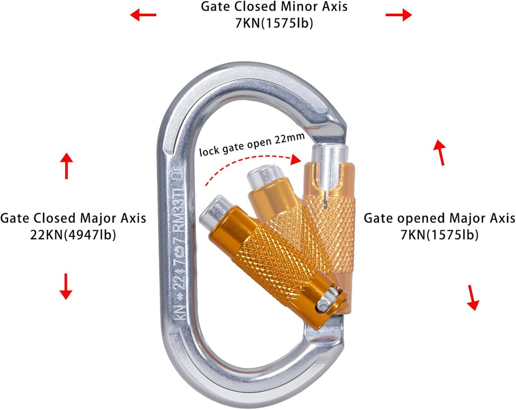 Auto Locking Climbing Carabiner Clips (22/25KN Twist Lock) or (28KN Screw Lock) Heavy Duty Carabiners for Rock