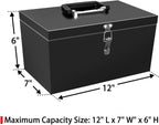 Small Steel Metal Tool Box, Lockable Storage Box for Storing Valuable Items, Office Documents, Garage Tools (12" Black)