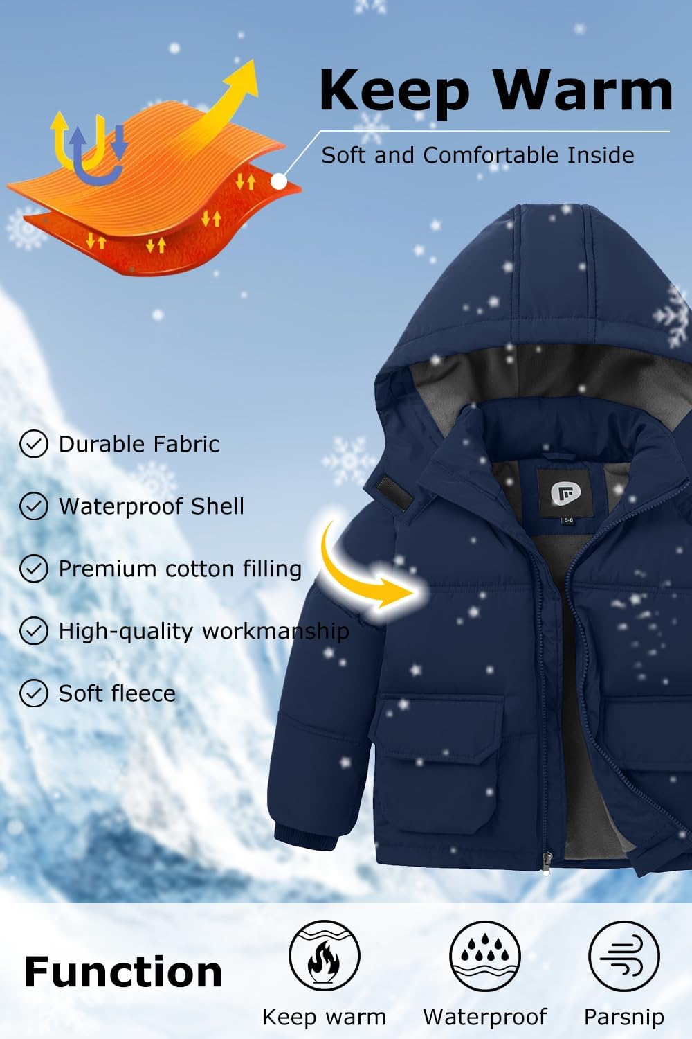 Boys Winter Coat Boys' Thick Puffer Jackets with Removable Hood Warm Quilted Coats Big Boys