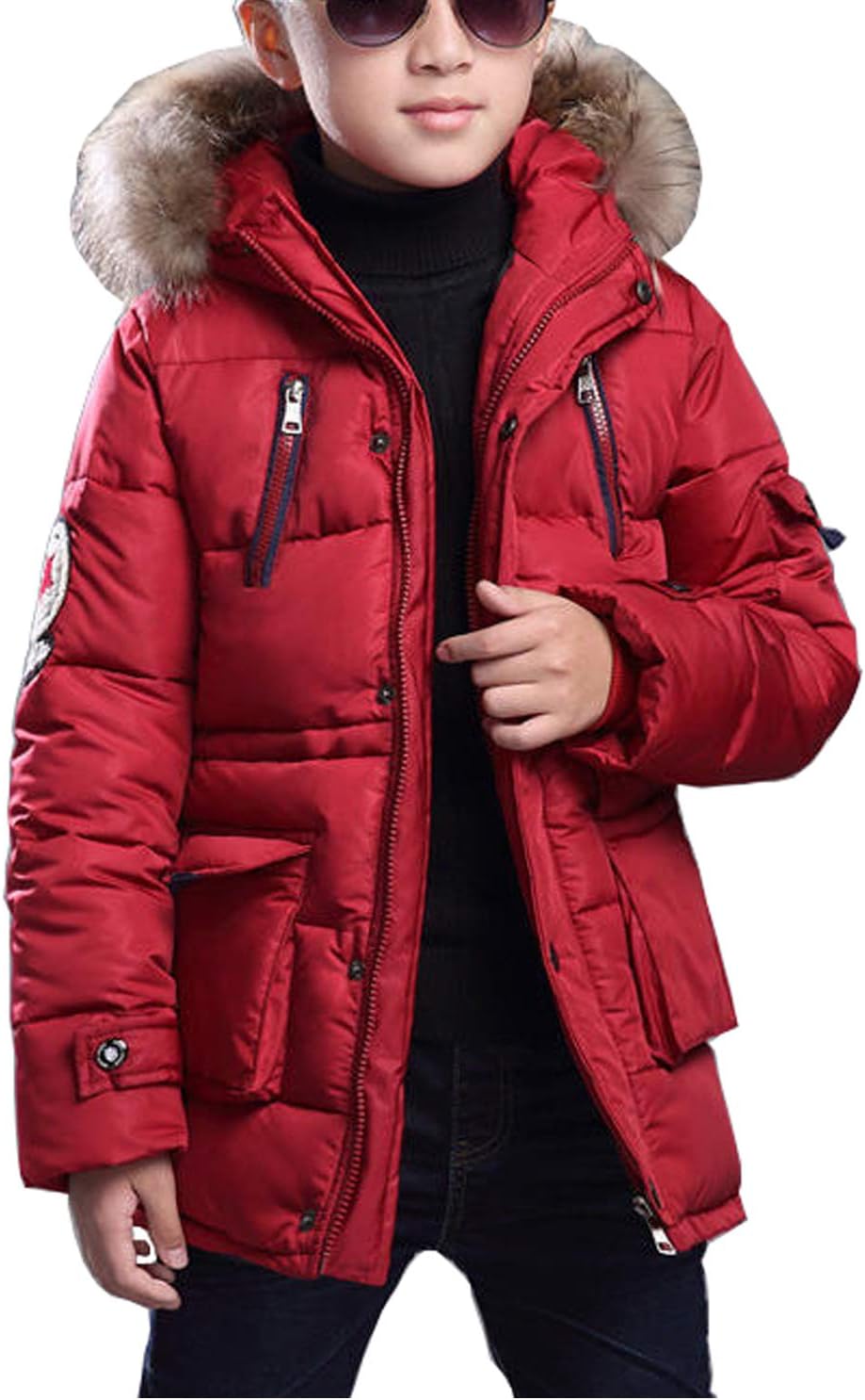 Boy Winter Coat Warm Quilted Puffer Water Resistant Parka Jacket with Detachable Fur Hood for Big Boys