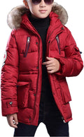 Boy Winter Coat Warm Quilted Puffer Water Resistant Parka Jacket with Detachable Fur Hood for Big Boys