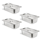 4 Set Steam Table Pan with Lid, 1/3 Size 4 Inch Deep Hotel Pans with Lid, Stainless Steel Commercial Catering Pan