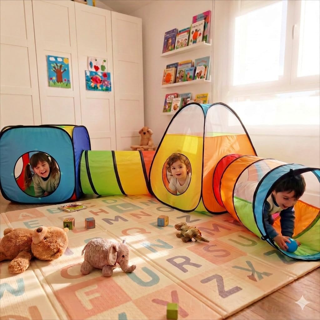 4 in 1: Play Tent With Crawling Tunnel, Partial Ball Pit, and Playhouse - Children's Baby Tent With Bag