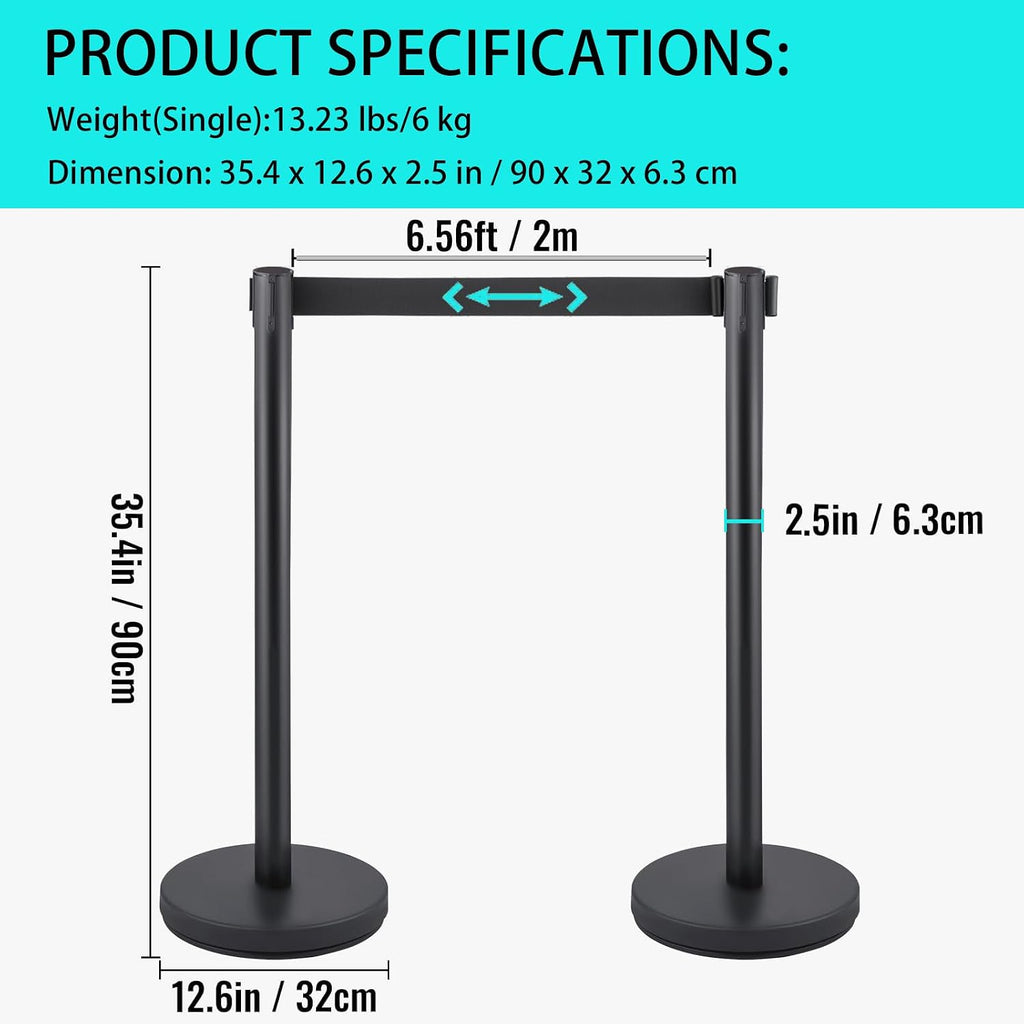 Crowd Control Barriers, Stanchions with Retractable Belts 6.5Ft