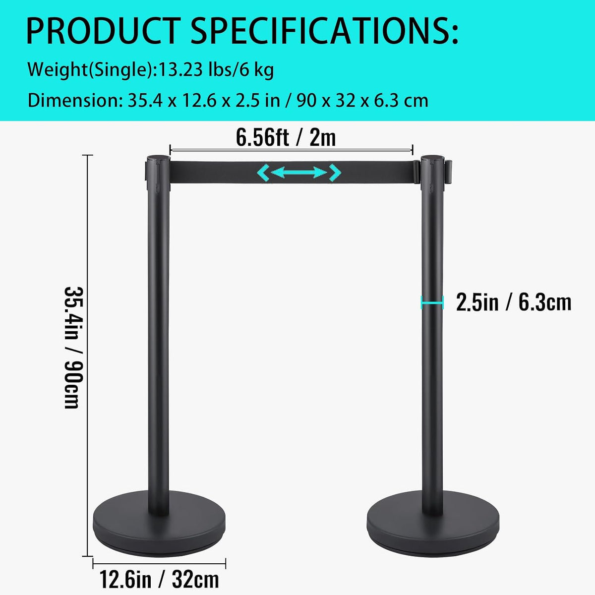 Crowd Control Barriers, Stanchions with Retractable Belts 6.5Ft