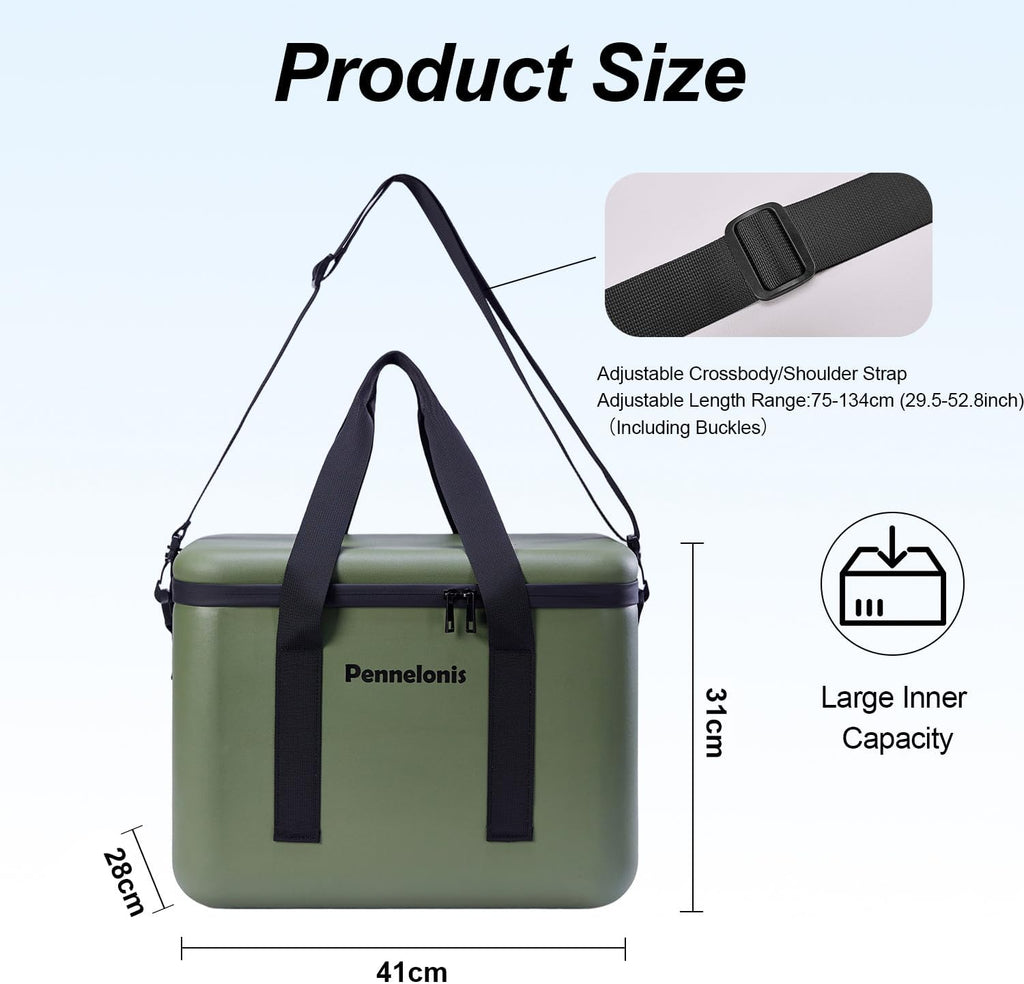 Portable 10/18QT Hard Cooler Box with Long Strap & Side Lift Straps, Leak-Resistant Insulated Ice Chest Stays Cold
