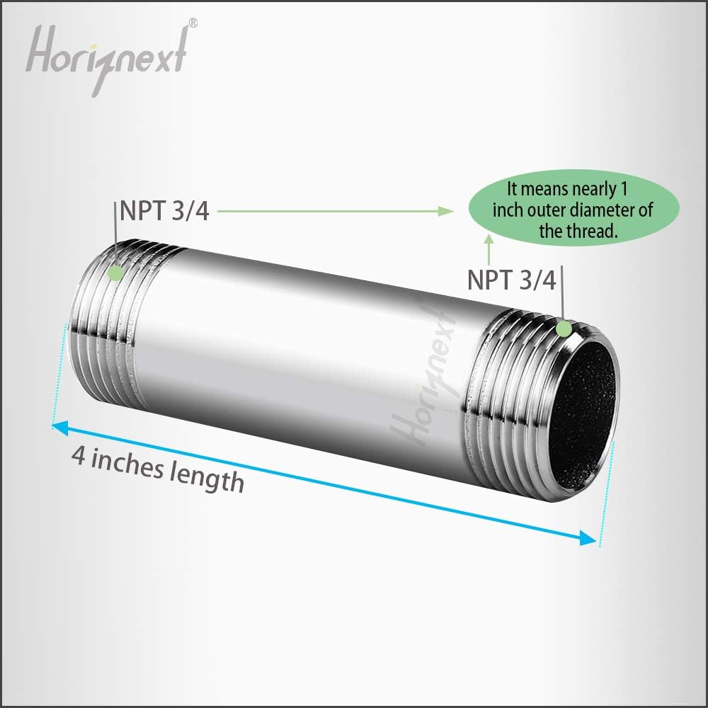 Pipe Fittings, 3/4 NPT Nipple, 304 Stainless Steel, 4 Inch Long