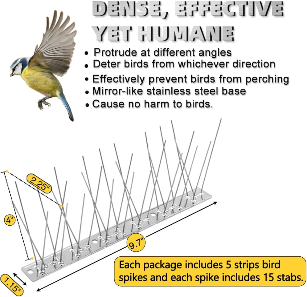 Bird Spikes for Pigeons Small Birds, Bird Deterrent Spikes for Outside to Keep Squirrel Cat Away, Stainless Steel