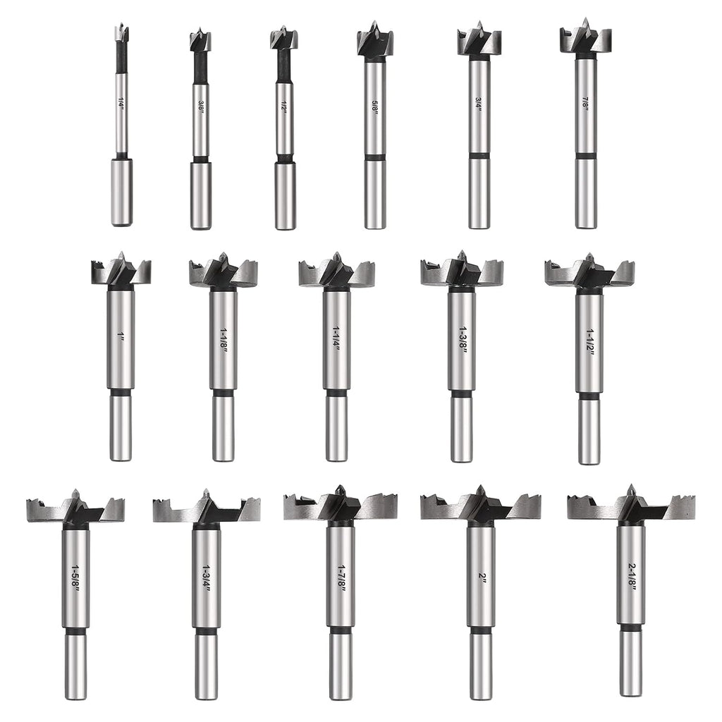 Forstner Bit Set 16 PCS for Woodworking, Precision Carbon Steel Drill bits for Clean Holes, Professional Heat-Treated