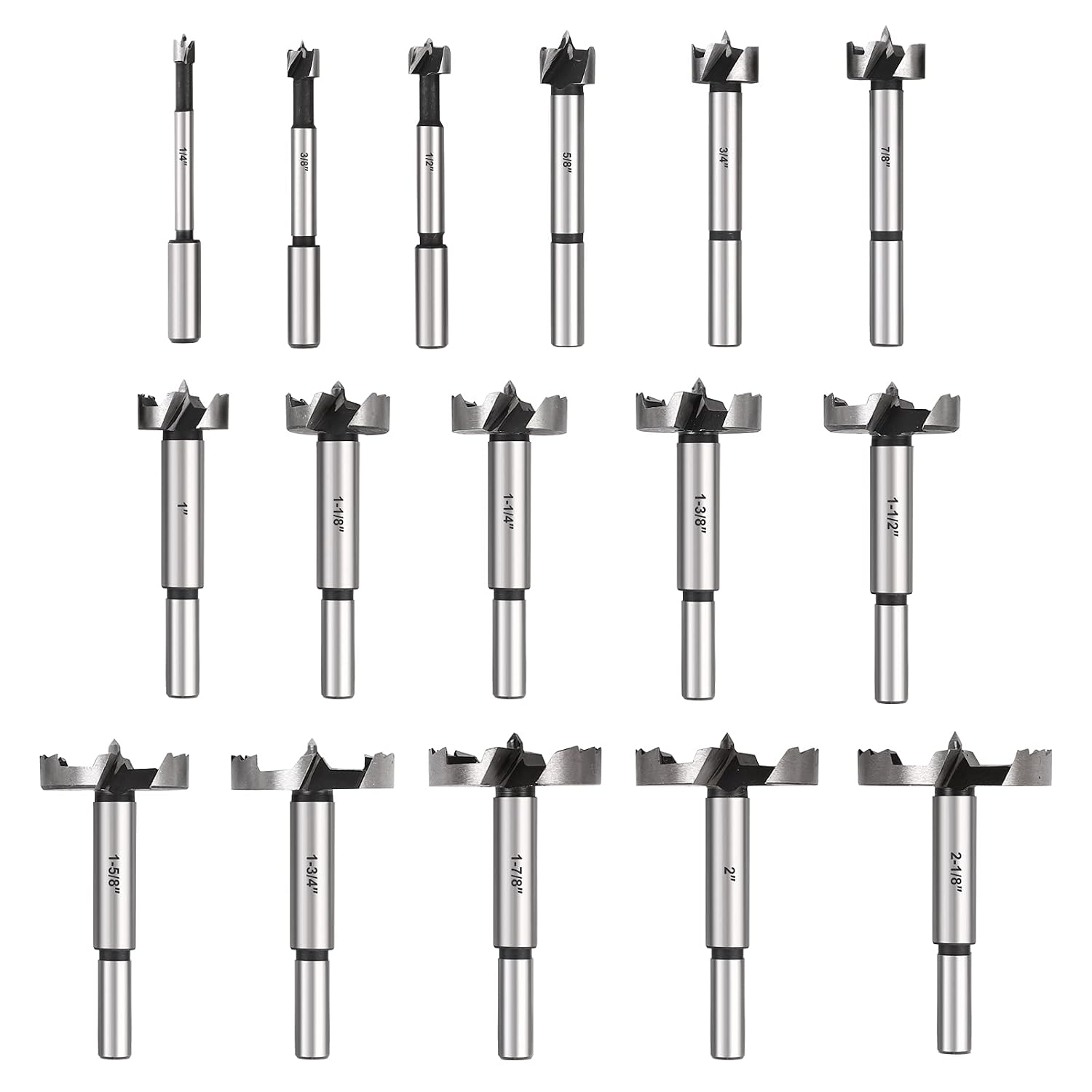 Forstner Bit Set 16 PCS for Woodworking, Precision Carbon Steel Drill bits for Clean Holes, Professional Heat-Treated
